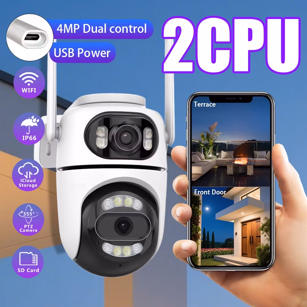 Dual kamera Pan Ilt zoom 4K wifi bevakningskamera