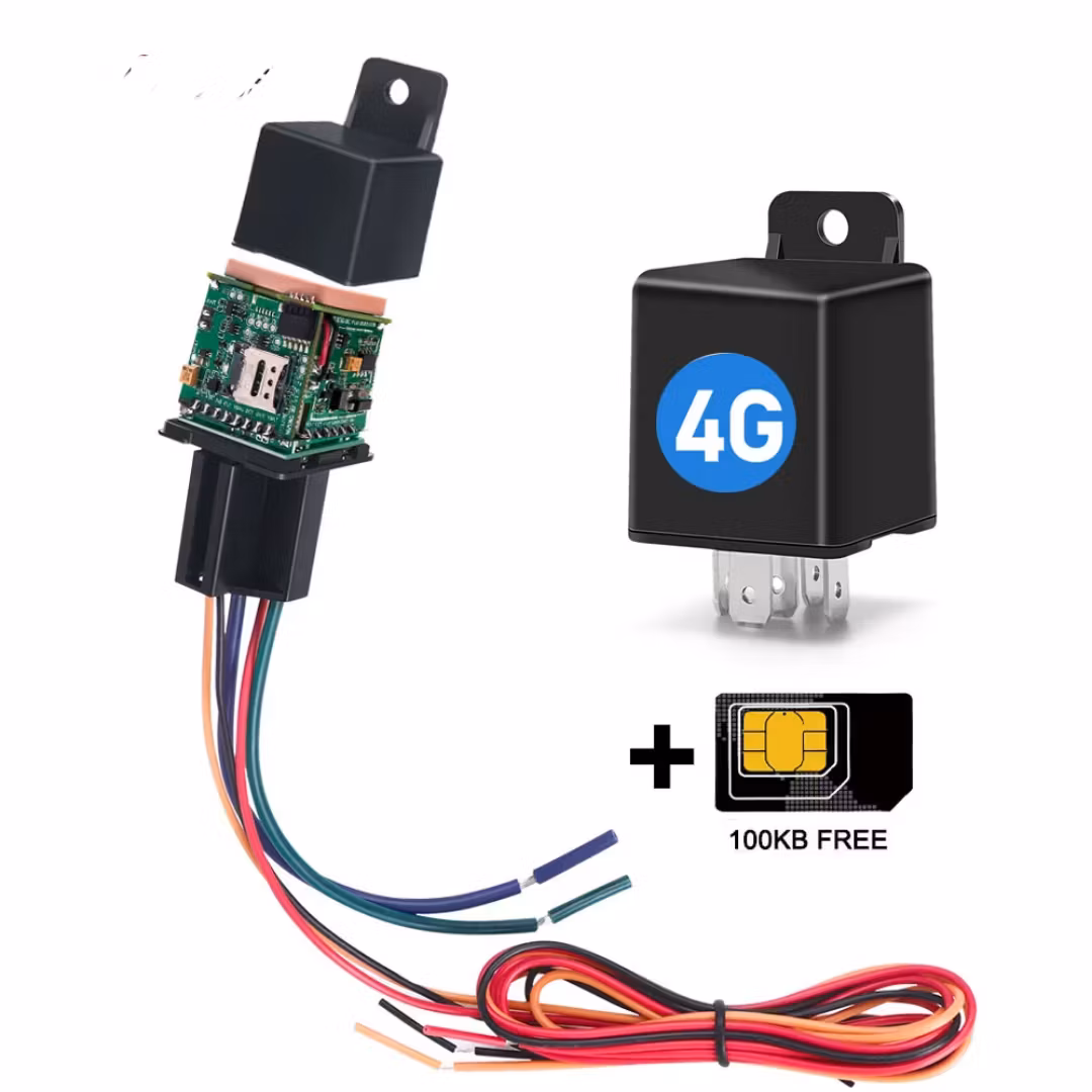 Dold relä-GPS-spårningsenhet Anti-jammer, motoravstängning, realtids-mini 4G-bilspårare med SIM-kort