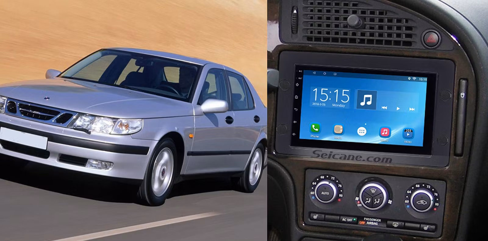 7"android 14,0  bilstereo  SAAB 9-5 (2005--2011) GPS WIFI carplay android auto blåtand rds Dsp ROM: 128GB RAM:8GB ,4G LTE +GRATIS BACKKAMERA