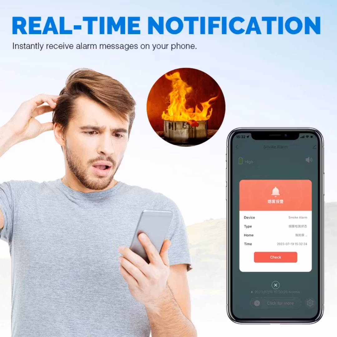 3 års batteritid Wifi-rökdetektor,brandlarm
