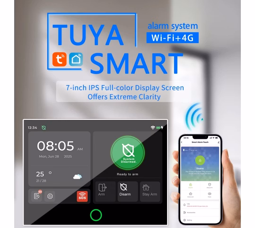 4G LTE WiFi Trådlöst Hemlarmssystem 7-tums IPS Pekskärm Smart APP-kontroll Tuya Alexa Google Voice