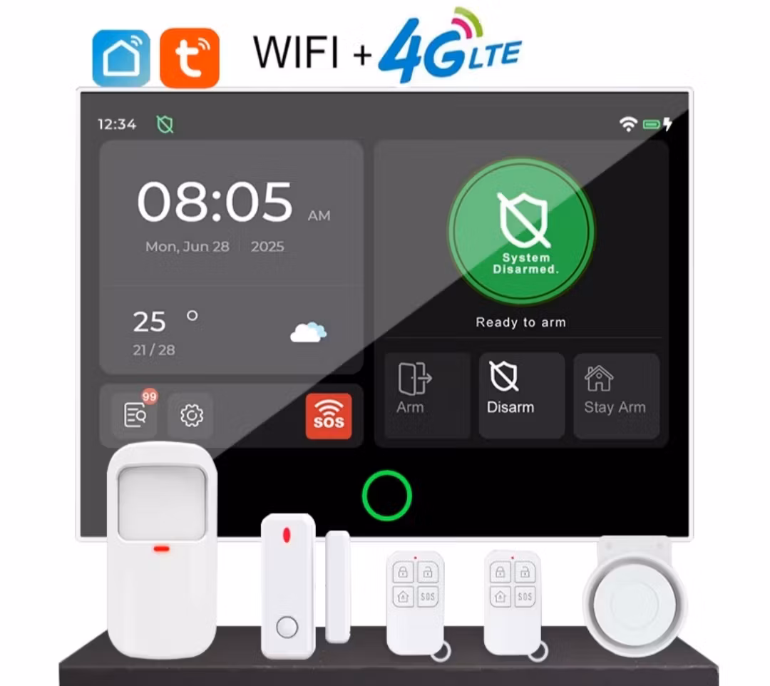 4G LTE WiFi Trådlöst Hemlarmssystem 7-tums IPS Pekskärm Smart APP-kontroll Tuya Alexa Google Voice