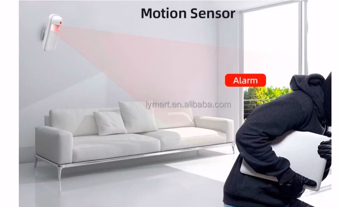 4,3" WiFi-4G LTE hem larmsystem  1st infraröd rörelsesensor ,1st dörr-/fönstersensor, Två fjärrkontroller ,2st RFID-kort ,1st siren ,3st  trådlösa RF433mhz-rökdetektorer