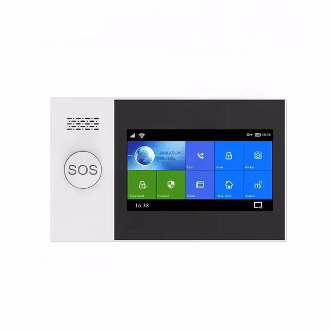 4,3" WiFi-4G LTE hem larmsystem  1st infraröd rörelsesensor ,1st dörr-/fönstersensor, Två fjärrkontroller ,2st RFID-kort ,1st siren ,3st  trådlösa RF433mhz-rökdetektorer