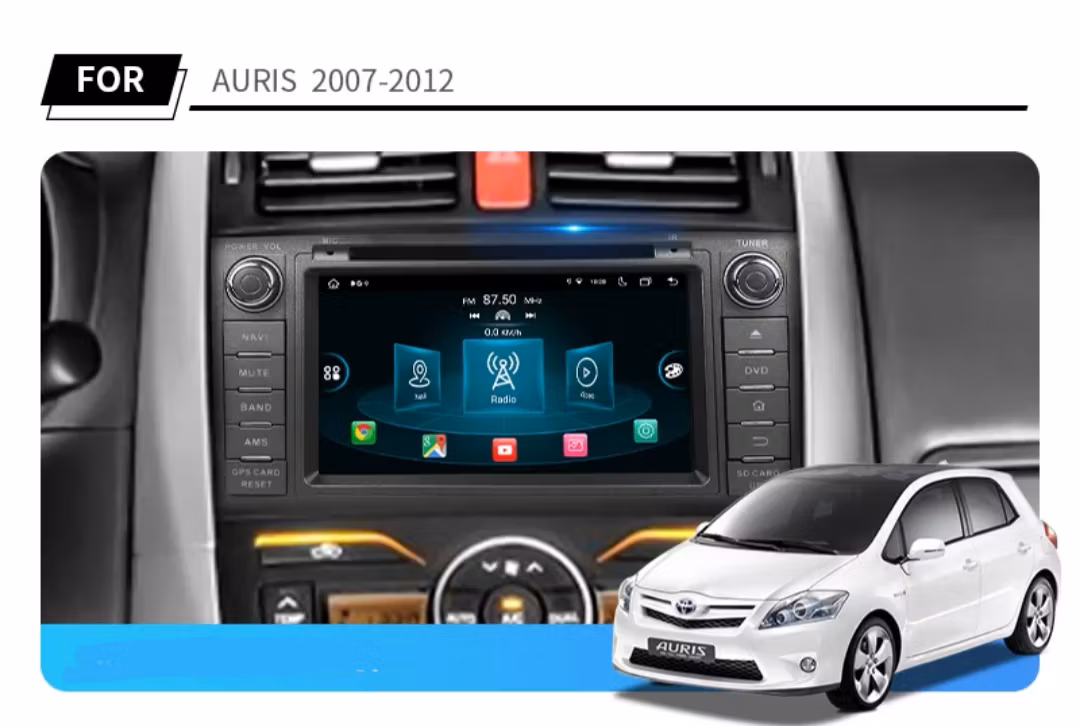 7"android 13, bilstereo  dvd spelare Toyota  Auris ( 2007--2012) gps wifi carplay android auto blåtand rds Dsp RAM: 8GB, ROM:128GB, 4G LTE