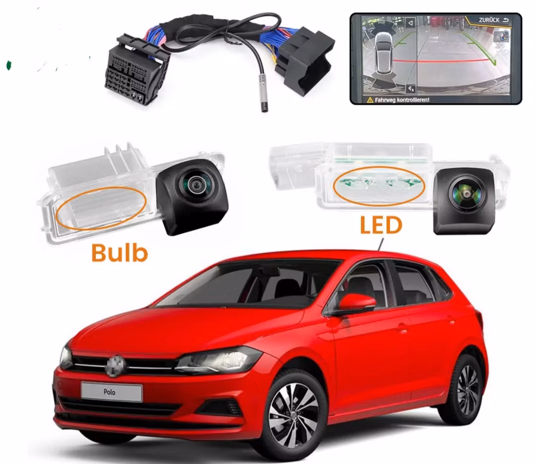 Plug & Play dynamisk backkamera för VW Polo 2018-2024, OEM-parkeringsbackkamera kompatibel med MIB2-enhet