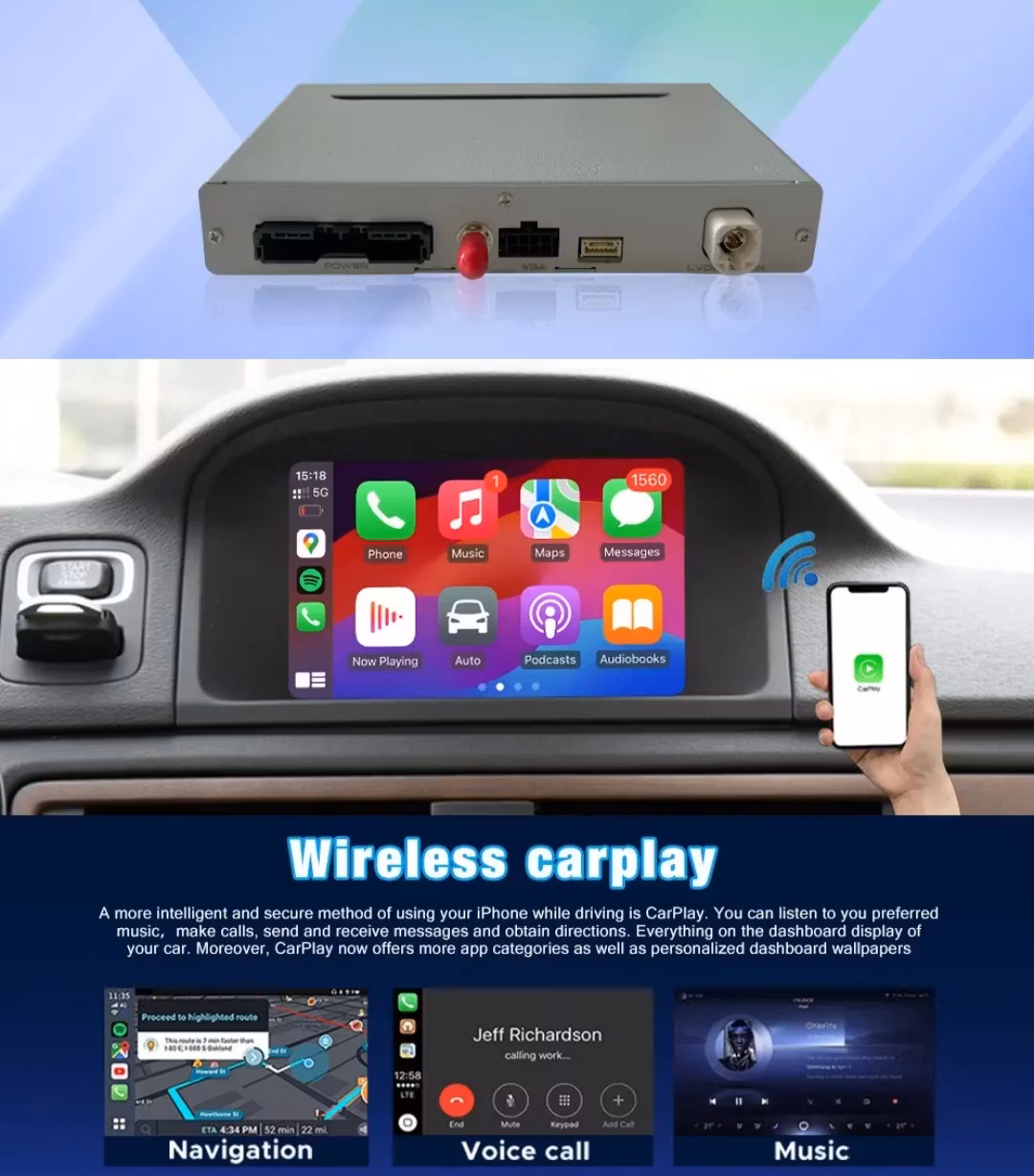 Carplay & android auto box Volvo S80 ,CX70,V70  (2015--2018) wifi,gps,gratis backamwra