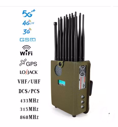 Bärbar handhållen 18-bands 16 antenner mobiltelefon GSM 2 3G, 4G ,5G, gps  tracker, wifi lojack 315MHz 433MHz 868MHz signalfrekvens jammer