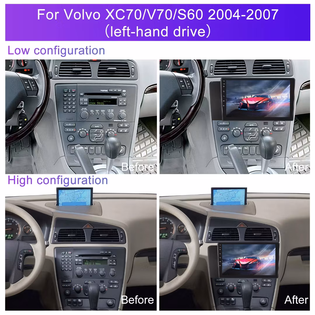 Android bilstereo 9 tum 4+64G bilradio Carplay Android Auto för Volvo XC70/V70/S60 2004-2007 (vänsterstyrd) IPS DSP GPS RDS+ gratis backkamera