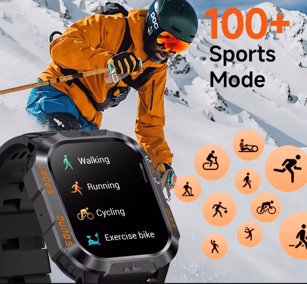 Utomhus 1200mAh Stort Batteri Smartklocka Herr 2.01'' HD Skärm Kompass 3ATM Vattentät Hälsospårning Sport Smartklocka