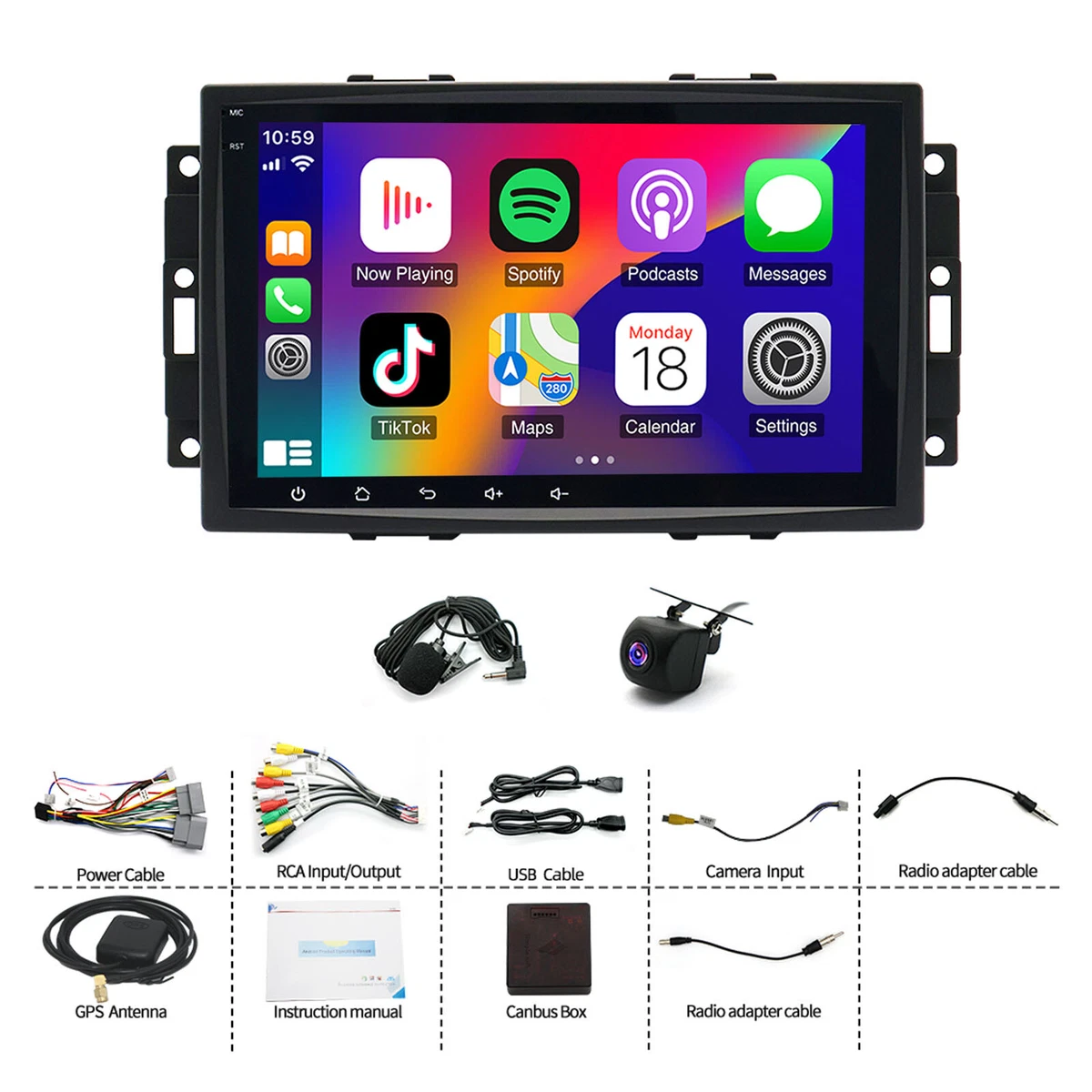 8-tums Android 15, bilradio 4+64G bilstereo för Chrysler (2005--2010) trådlös CarPlay Android Auto WiFi GPS, +Gratis backkamera