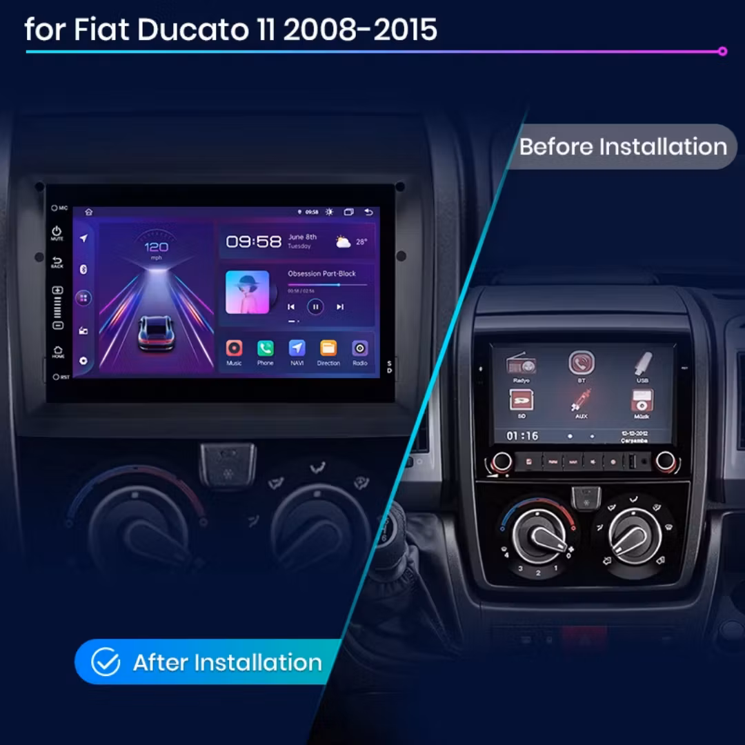 7"android 13 bilstereo  Fiat Ducato (2008---2015 )gps wifi carplay android auto blåtand rds Dsp RAM:4GB. ROM: 64GB 4G LTE + gratis backkamera