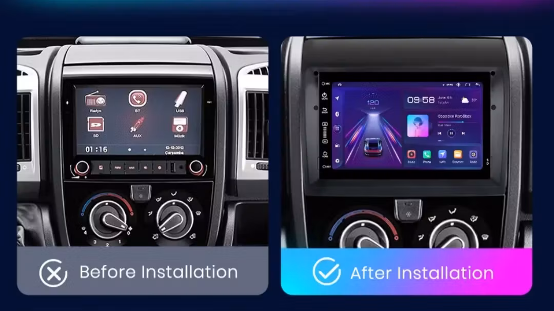 7"android 13 bilstereo  Fiat Ducato (2008---2015 )gps wifi carplay android auto blåtand rds Dsp RAM:6GB. ROM: 128GB 4G LTE + gratis backkamera