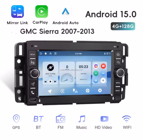 GMC Sierra 2007-2013 2 Din Bilstereo 7-tums 4+128G Android 15 ,Bilradio Trådlös CarPlay/Android Auto WIFI