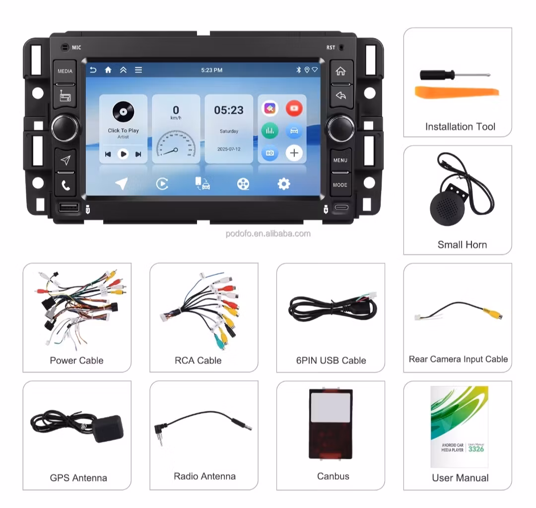 GMC Sierra 2007-2013 2 Din Bilstereo 7-tums 4+128G Android 15 ,Bilradio Trådlös CarPlay/Android Auto WIFI