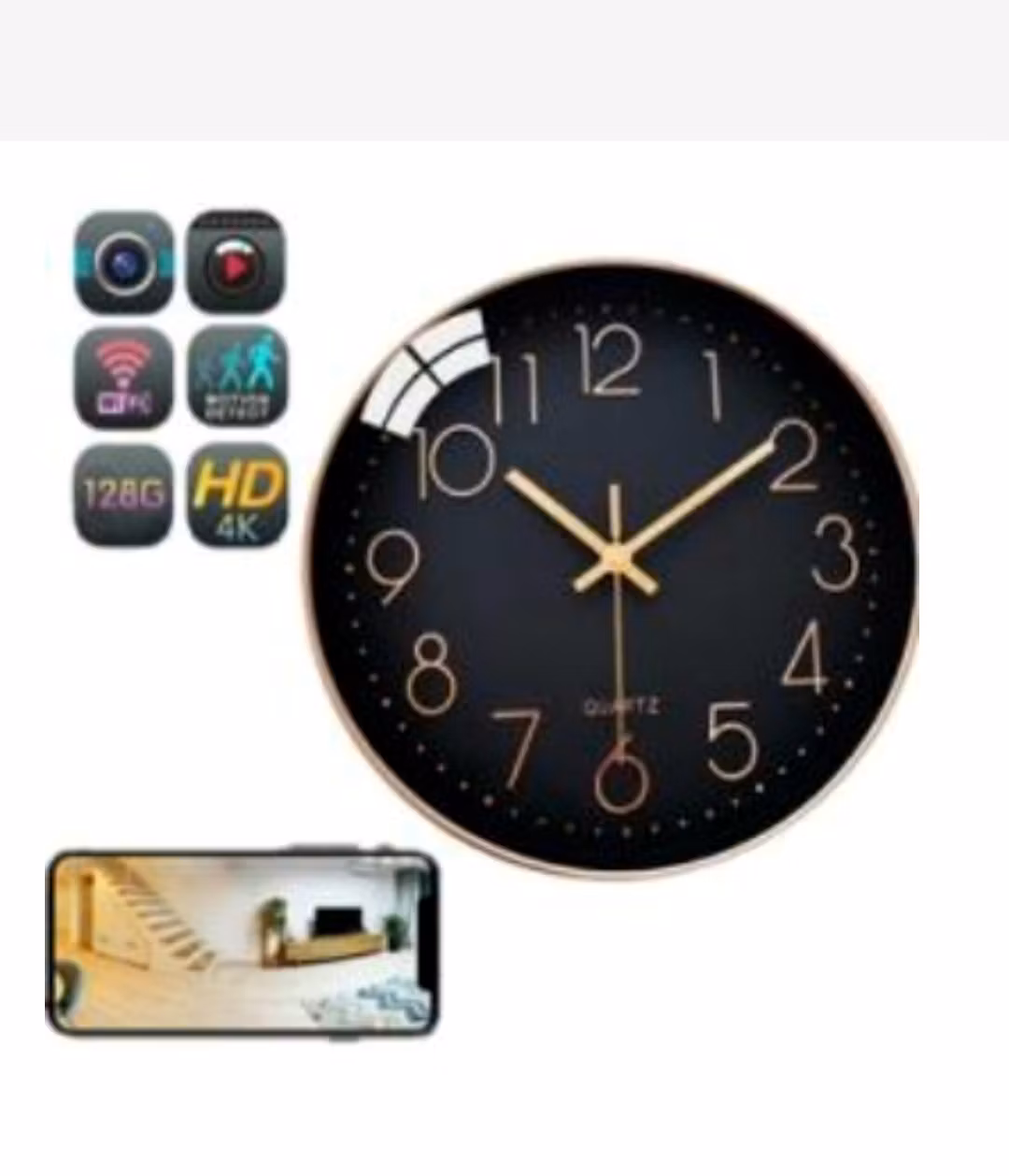 WiFi IP P2P 1080P HD Väggklocka ,dold kamera, 128GB