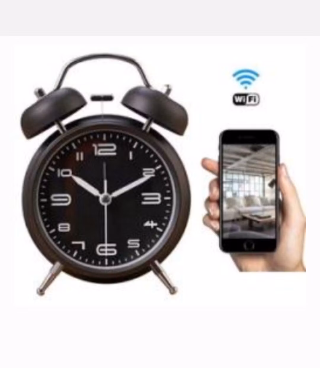 1080P trådlös WiFi-väckarklocka dold kamera,128GB