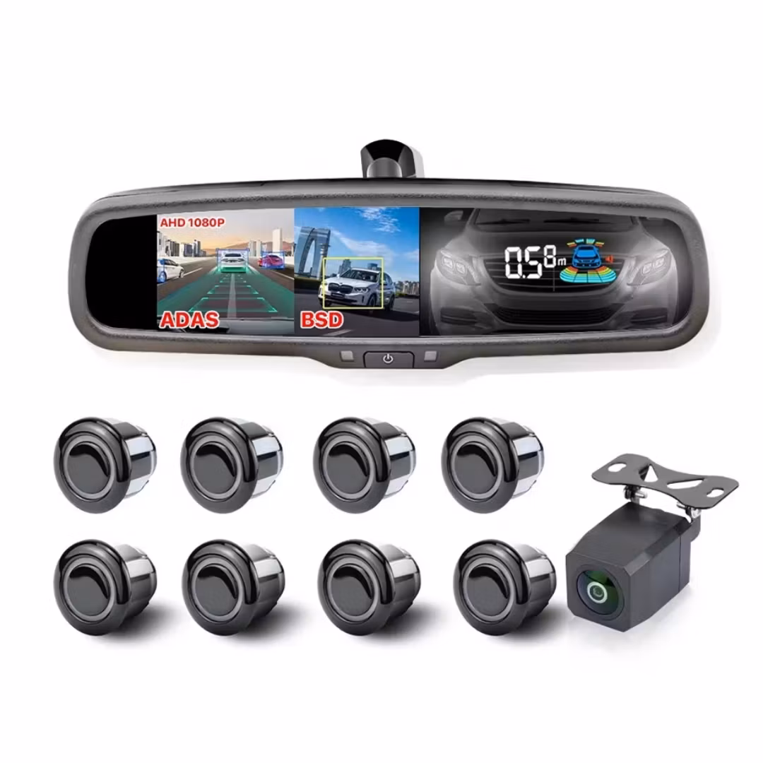 5"  Bilspegel DVR backkamea med dubbla linser och parkeringssensor, 1080 pixlar, dashcam-kamera. Bilkörningsinspelare, G-sensor