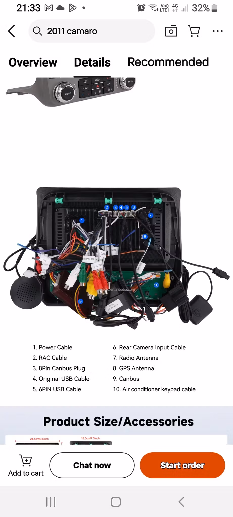 9" android15 Chevrolet Camaro 2010-2015 Trådlös CarPlay/Android Auto WiFi GPS,Ram:4GB,Rom:64GB+gratis backkamera