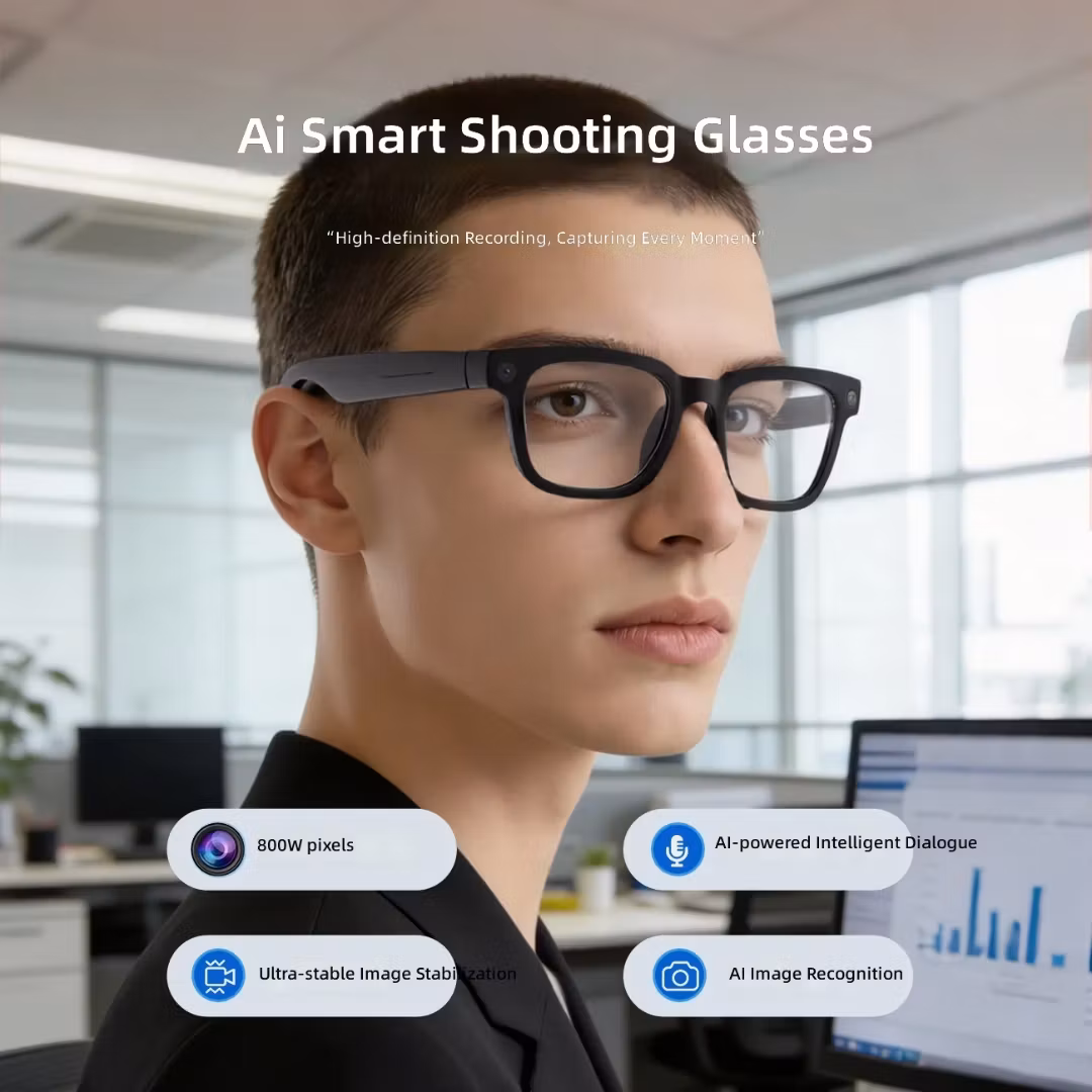 AI Smarta Glasögon med Kamera och Bluetooth – HD Video, AI-Översättning & Röststyrning