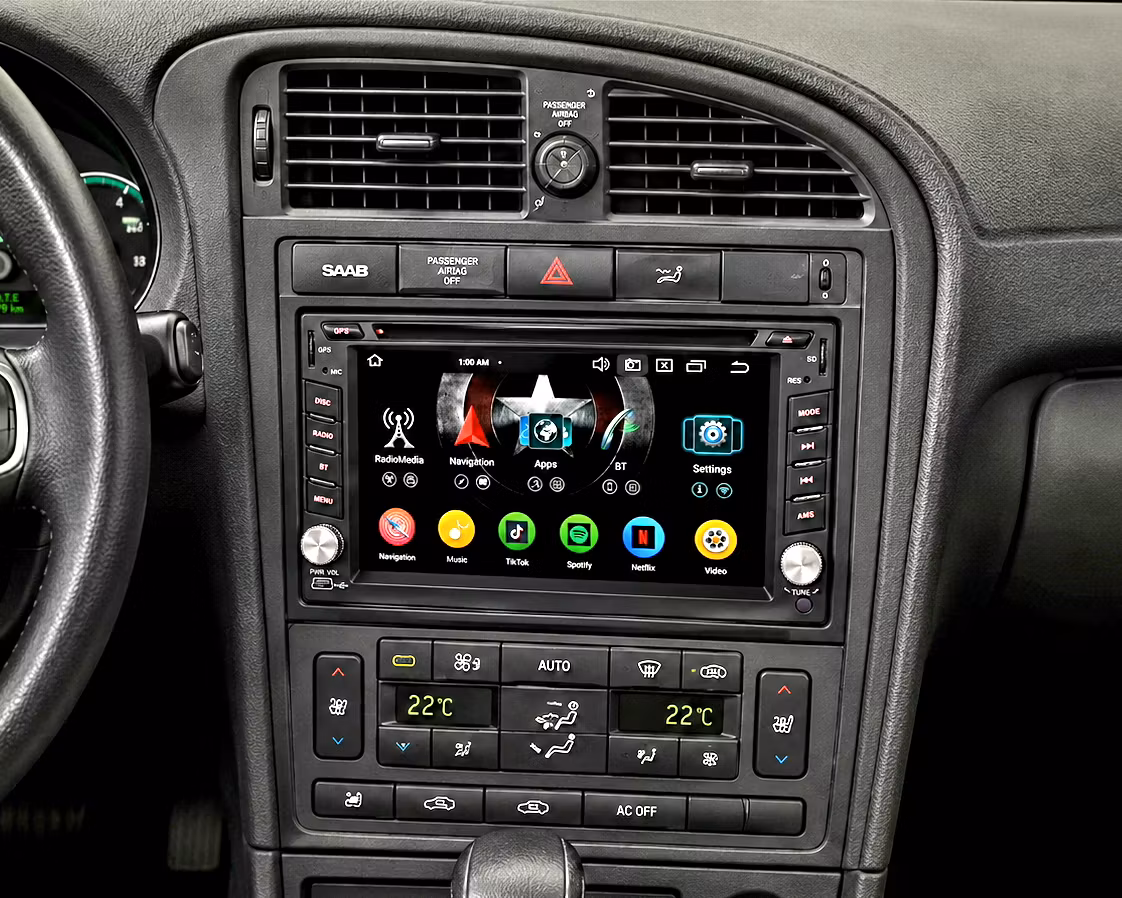 Android 16 Bilstereo dvd spelare, 6.2" för Saab 9-5 2006–2011 – Trådlös Apple CarPlay, Android Auto, GPS, 4G, DSP & Gratis Backkamera