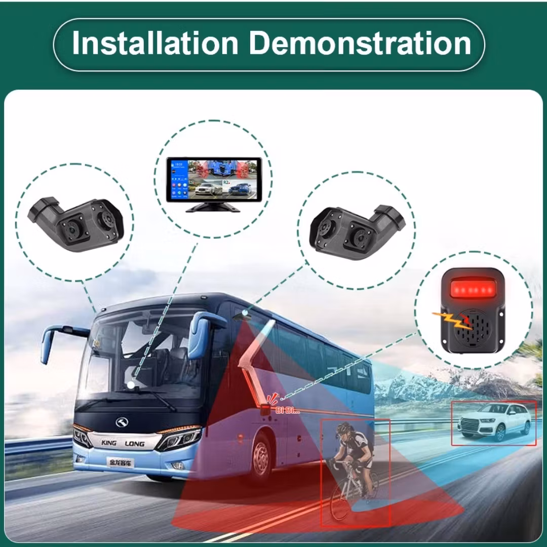 10,36" AI BSD Dödavinkelsystem för Lastbil, Buss & Husbil – 4 Kameror, DVR, Fotgängarvarning, 12V/24V
