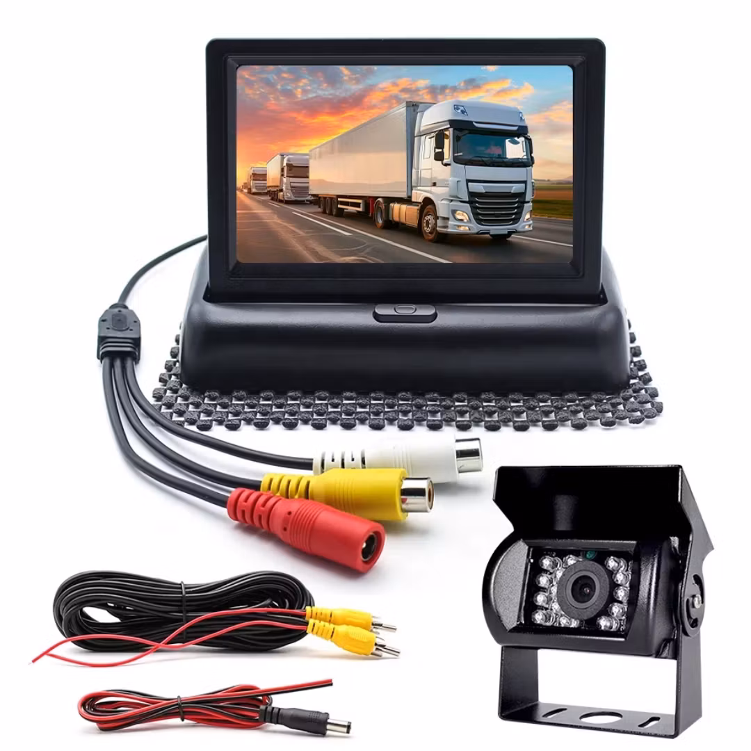 Backkamera Kit 4,3" Monitor för Husbil, Lastbil & Transportbil – RCA Kamera, Nattseende, 10m Kabel, 12V–40V