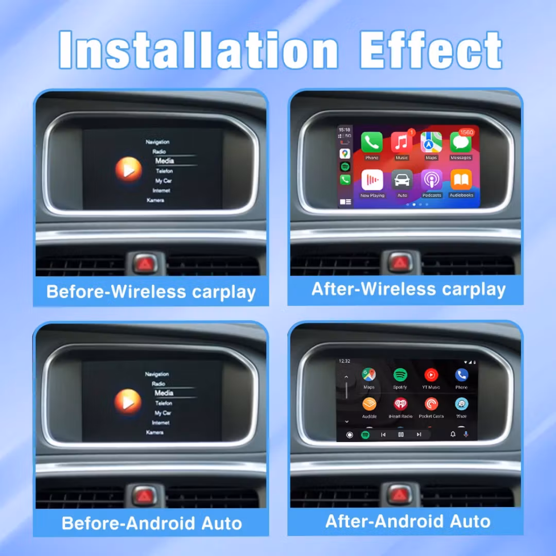 Trådlös Apple CarPlay & Android Auto för Volvo S60 2015–2018 – Plug & Play MMI Box, MirrorLink, Rattstyrning & Originalskärm