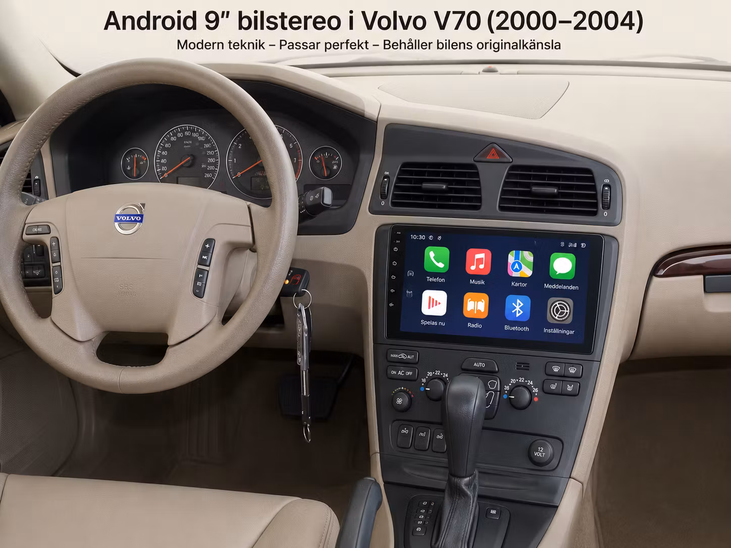 9" Android 15 Bilstereo Volvo S60 / V70 / XC70 (2000–2004) – CarPlay, Android Auto, GPS, DSP, WiFi | 4GB RAM + 128GB ROM | Gratis Backkamera