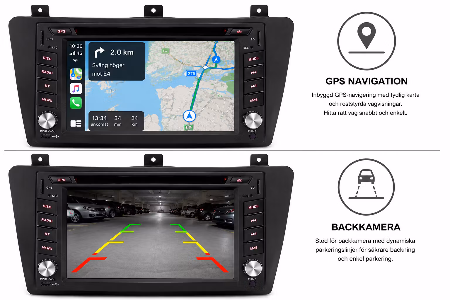 6,2" Android 16 Bilstereo Volvo V70 XC70 S60 2005–2009 | Trådlös Apple CarPlay & Android Auto | 4GB+64GB | GPS | 4G | DSP | Gratis Backkamera
