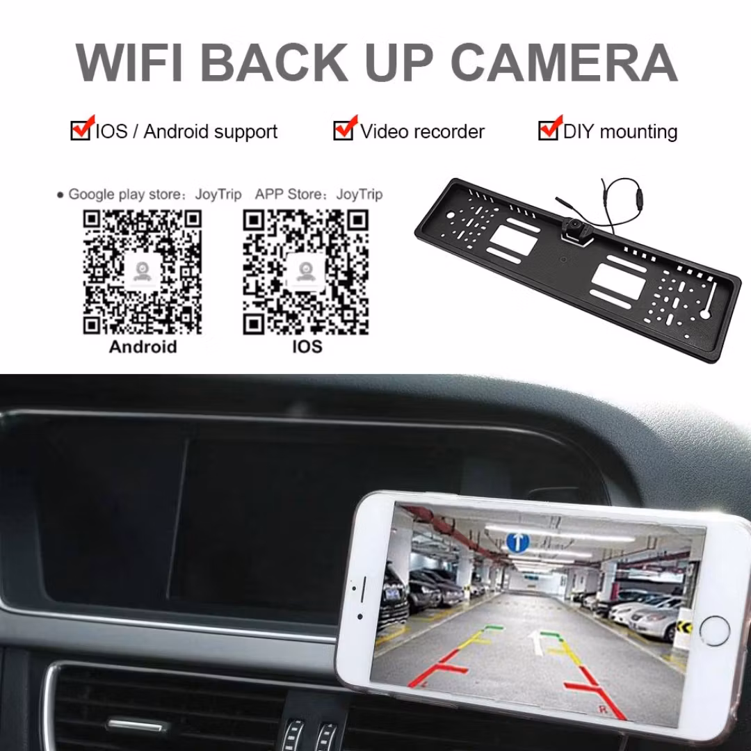 Trådlös 5G WiFi Backkamera för EU-registreringsskylt – 170° Vidvinkel, HD 720P| justering 70°(upp/ner)
