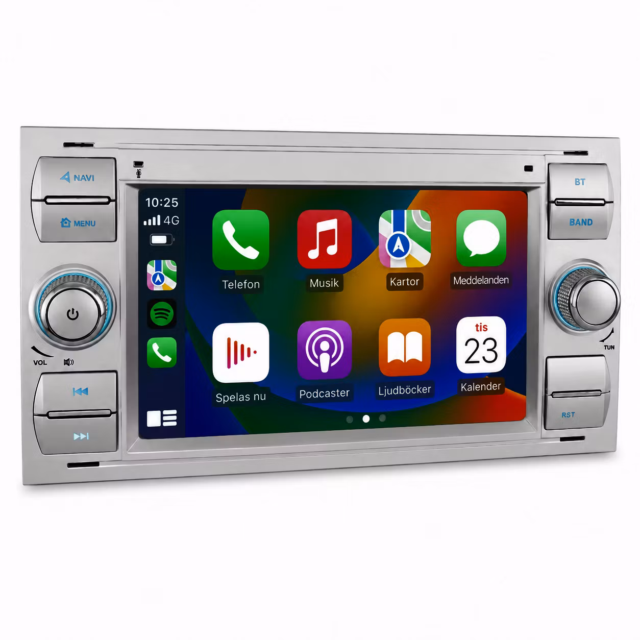 Android 14 silver Bilstereo för Ford Focus II, C-Max, S-Max, Galaxy, Kuga, Fiesta & Transit | Snapdragon 460 | 4GB RAM + 64GB | Trådlös Apple CarPlay & Android Auto | 4G LTE | DSP | GPS