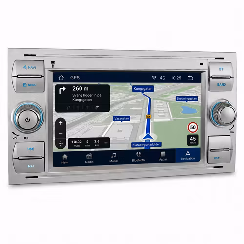 Android 14 silver Bilstereo för Ford Focus II, C-Max, S-Max, Galaxy, Kuga, Fiesta & Transit | Snapdragon 460 | 4GB RAM + 64GB | Trådlös Apple CarPlay & Android Auto | 4G LTE | DSP | GPS