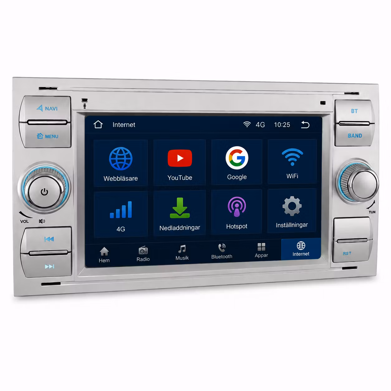 Android 14 silver Bilstereo för Ford Focus II, C-Max, S-Max, Galaxy, Kuga, Fiesta & Transit | Snapdragon 460 | 4GB RAM + 64GB | Trådlös Apple CarPlay & Android Auto | 4G LTE | DSP | GPS