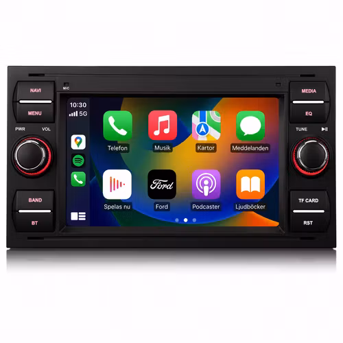 Android 14, svart  Bilstereo för Ford Focus II, C-Max, S-Max, Galaxy, Kuga, Fiesta & Transit | Snapdragon 460 | 4GB RAM + 64GB | Trådlös Apple CarPlay & Android Auto | 4G LTE | DSP | GPS