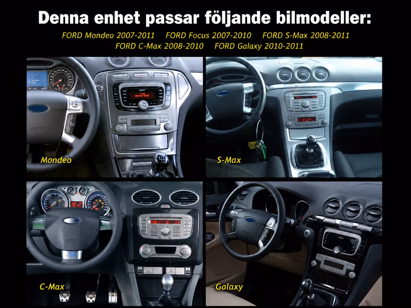 Android 14 Bilstereo för Ford Mondeo Focus S-Max C-Max Galaxy 2007–2011 – Snapdragon 460, 4GB/64GB, Trådlös CarPlay & Android Auto, 4G LTE, DSP,+ gratis backkamera
