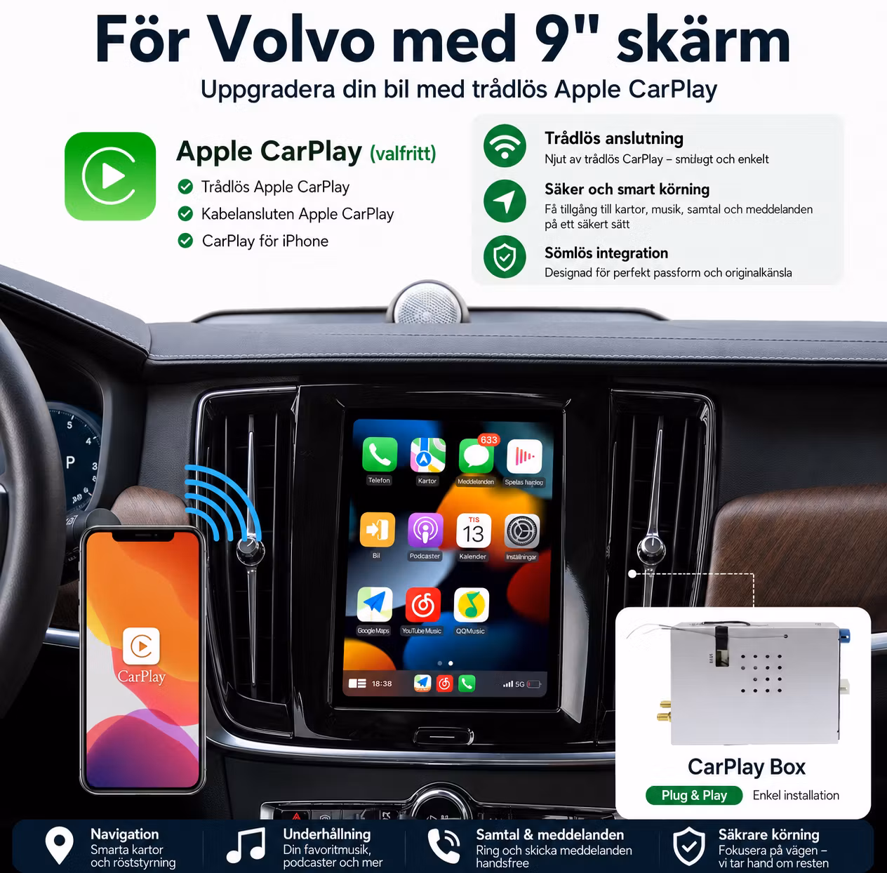 Android 13  carplay & Android auto box   Volvo V90( 2018--2024) gps,dsp,  wifi, gps,RAM: 8GB ,ROM: 128GB,4G LTE+ gratis backkamera