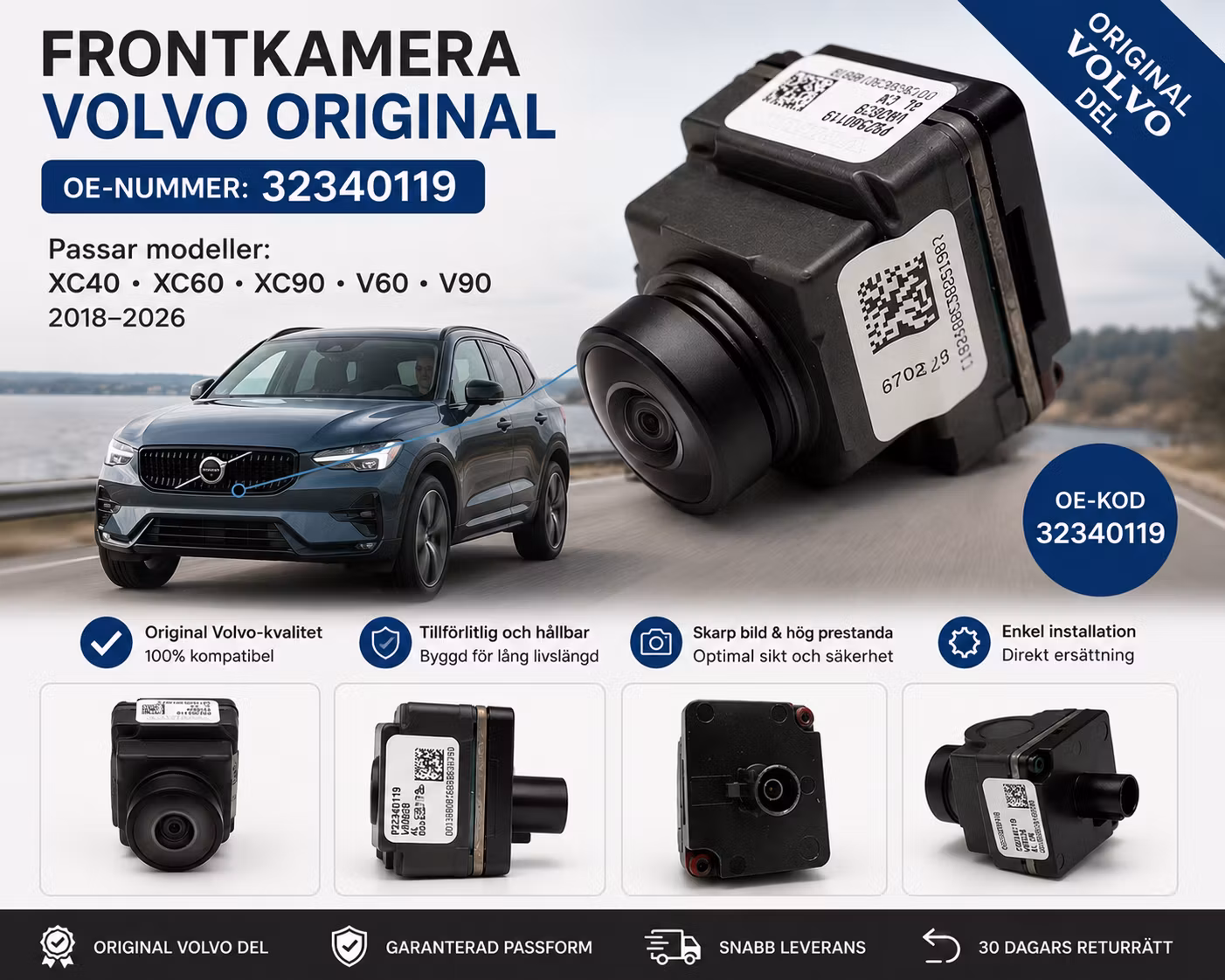 Volvo 32340119 Parkeringskamera Frontkamera Original – XC40 XC60 XC90 V60 V90 2018–2026