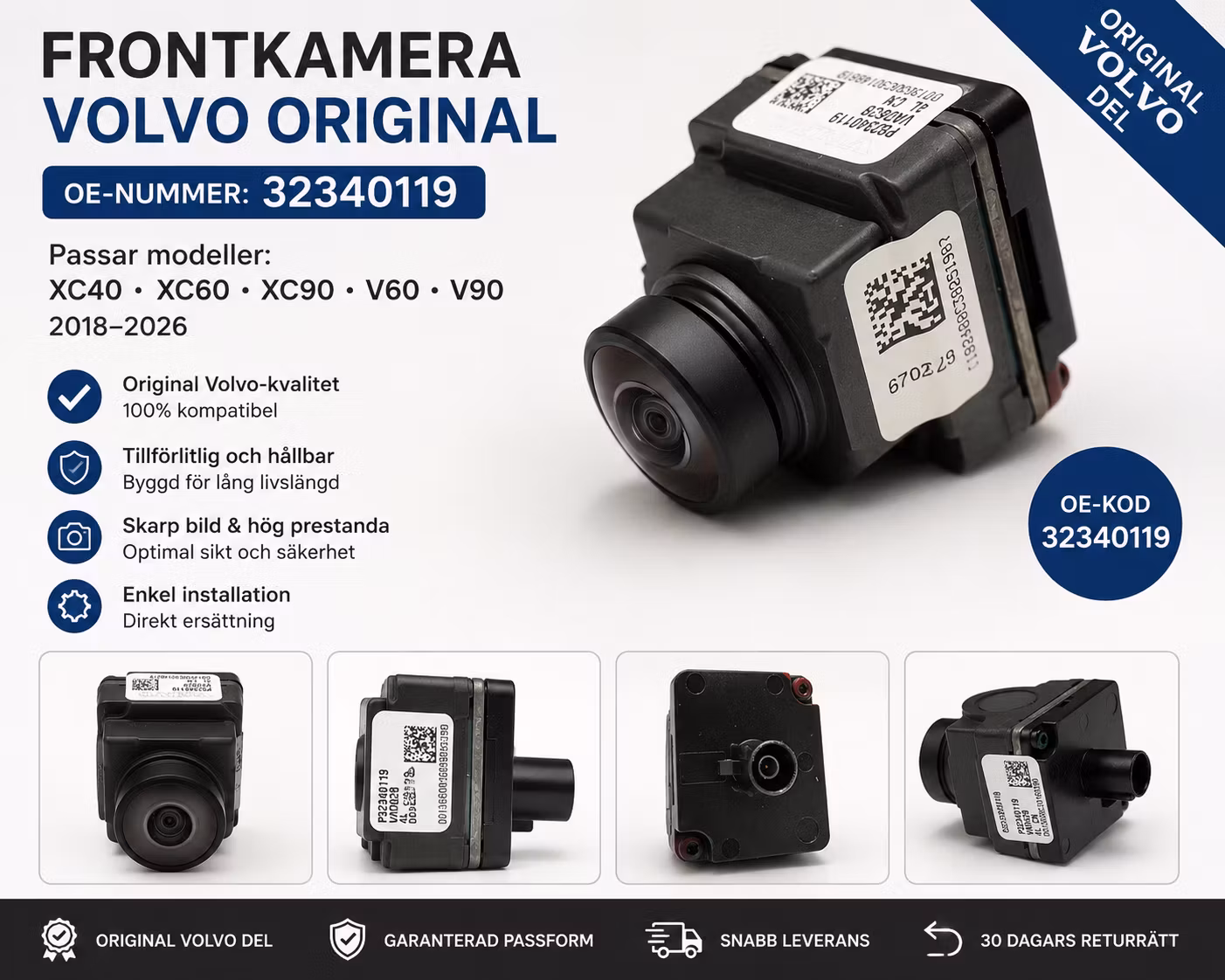 Volvo 32340119 Parkeringskamera Frontkamera Original – XC40 XC60 XC90 V60 V90 2018–2026