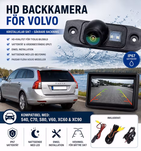 Volvo HD Backkamera – Vattentät Eftermarknad Parkeringskamera för S40, C70, S80, V60, XC60 & XC90