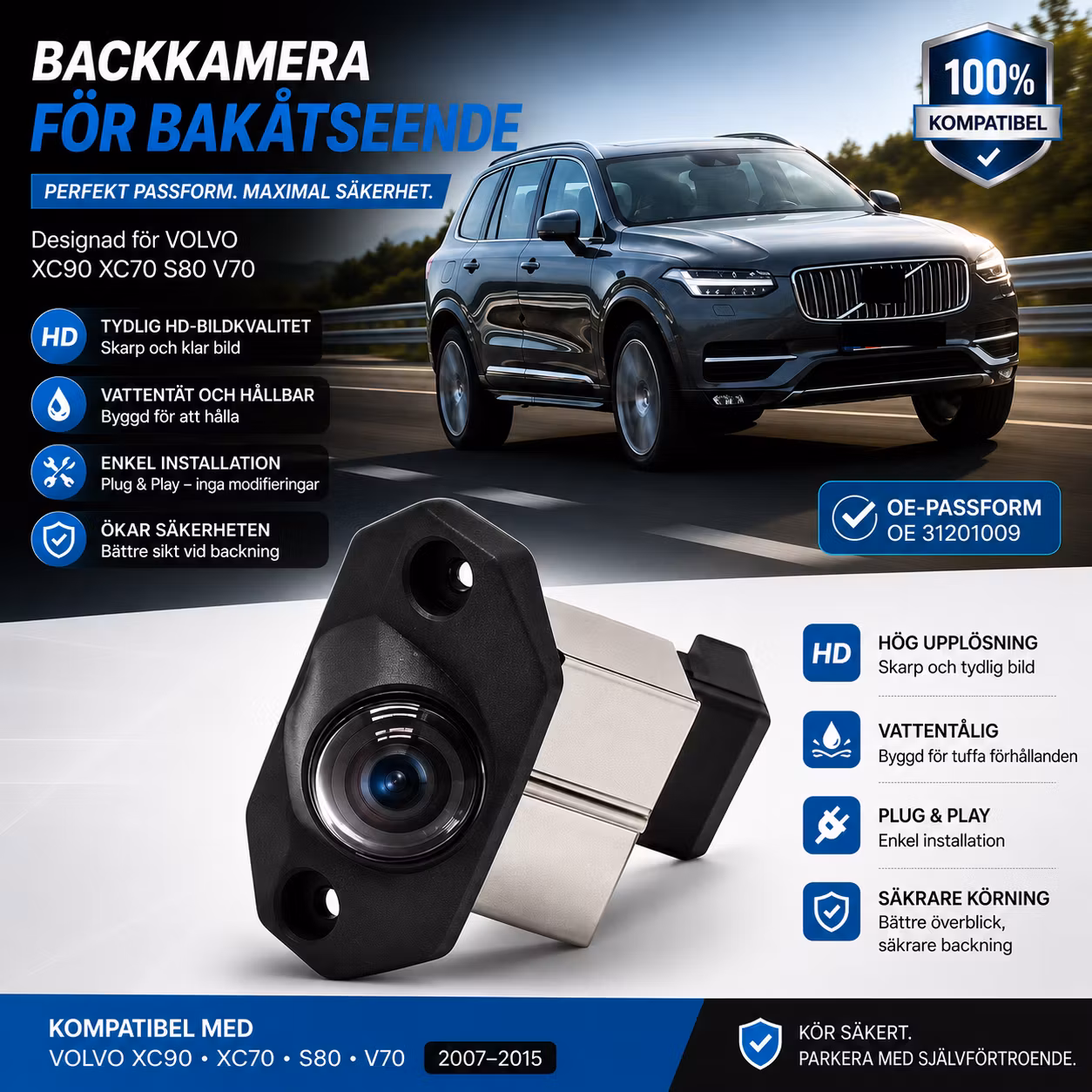Original Backkamera Volvo XC90 XC70 S80 V70 (2007–2015) – OE 31201009