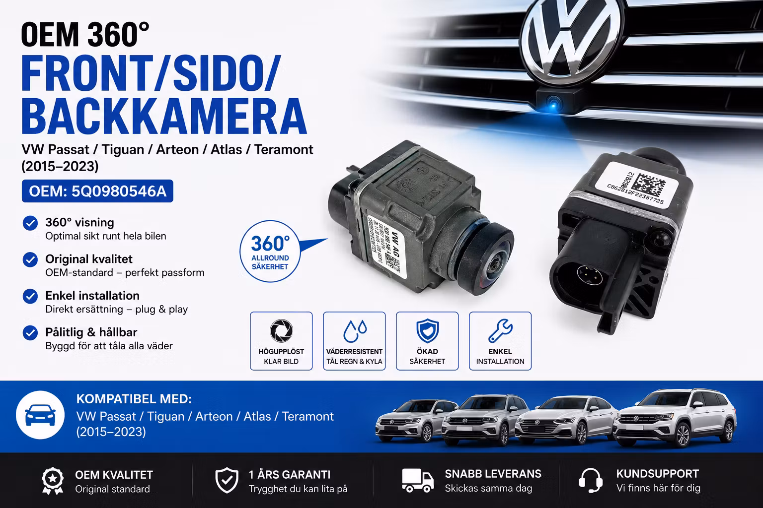 360° Front/Sido/Backkamera VW Passat / Tiguan / Arteon / Atlas / Teramont (2015–2023) – OEM 5Q0980546A