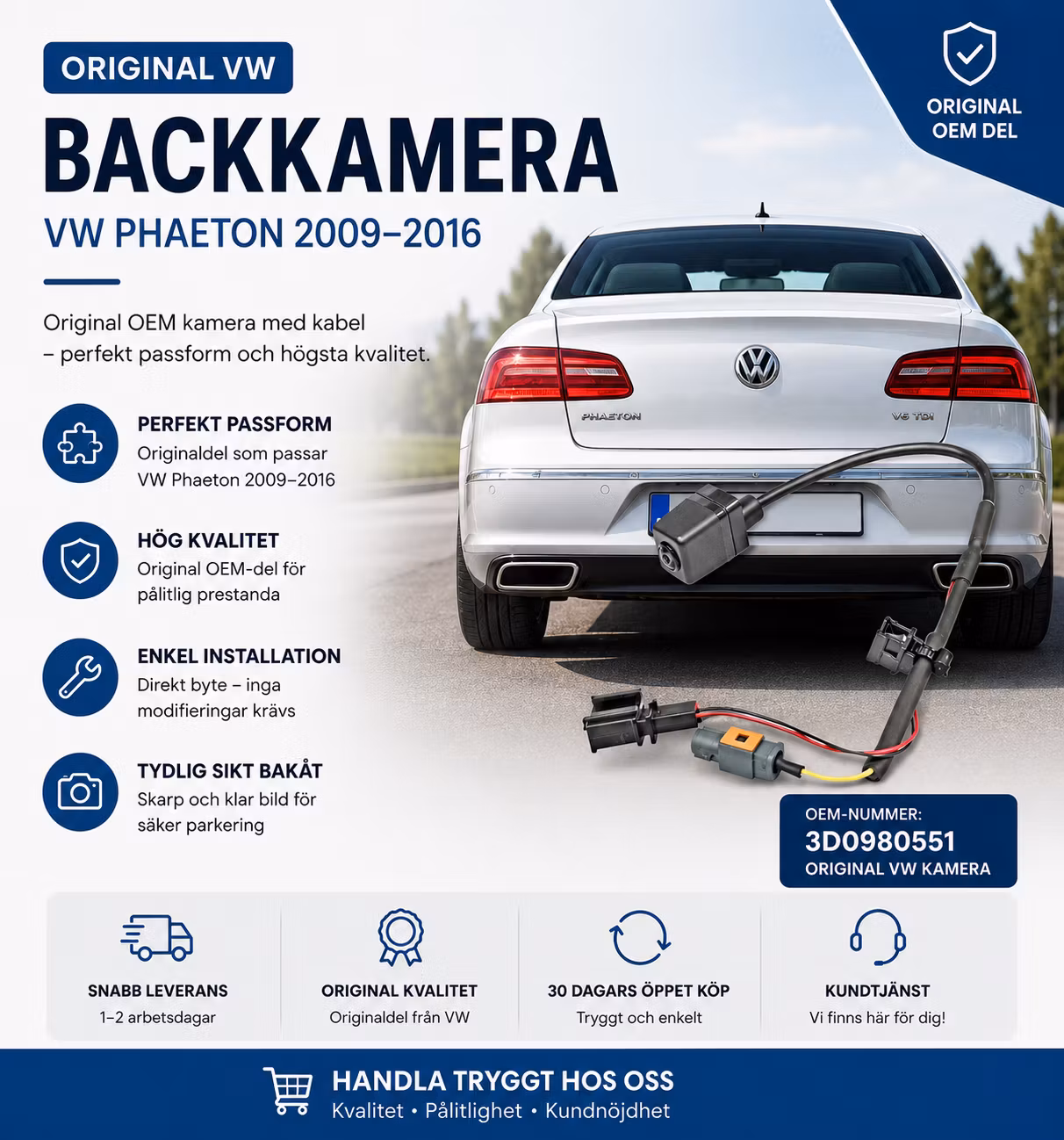 Original Backkamera VW Phaeton 2009–2016 – OE 3D0980551 OEM Kamera