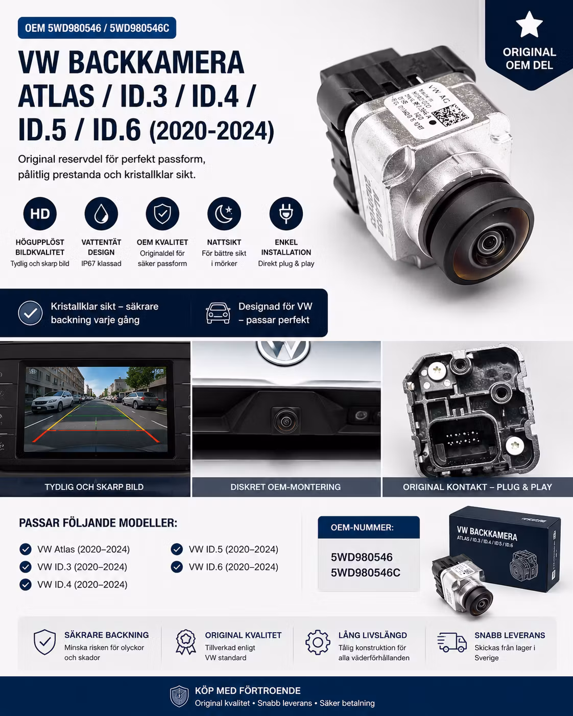 VW Backkamera Atlas / ID.3 / ID.4 / ID.5 / ID.6 (2020–2024) – OEM 5WD980546 / 5WD980546C