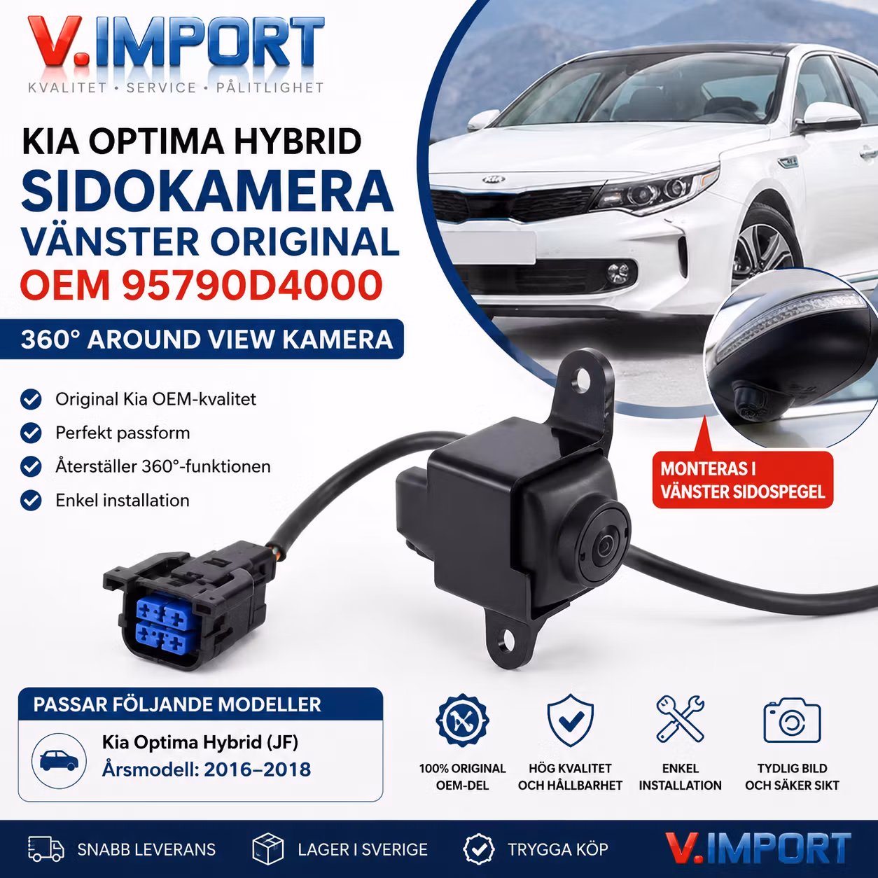 Kia Optima Hybrid Sidokamera Vänster Original OEM 95790D4000 | 360° Around View Kamera 2016–2018