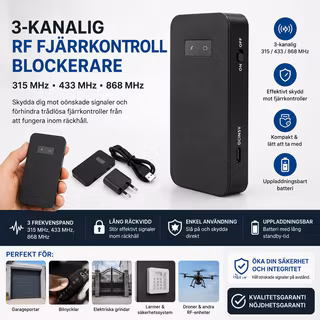 Handhållen 3-kanalig RF-enhet 315 MHz / 433 MHz / 868 MHz