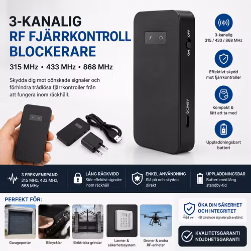 Handhållen 3-kanalig RF-enhet 315 MHz / 433 MHz / 868 MHz