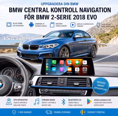 Android 13 Bilstereo för BMW 2-serie F22/F23 EVO 2018–2020 – 10,25” HD, Qualcomm 8-Core, 8GB RAM, 128GB, Trådlös CarPlay & Android Auto
