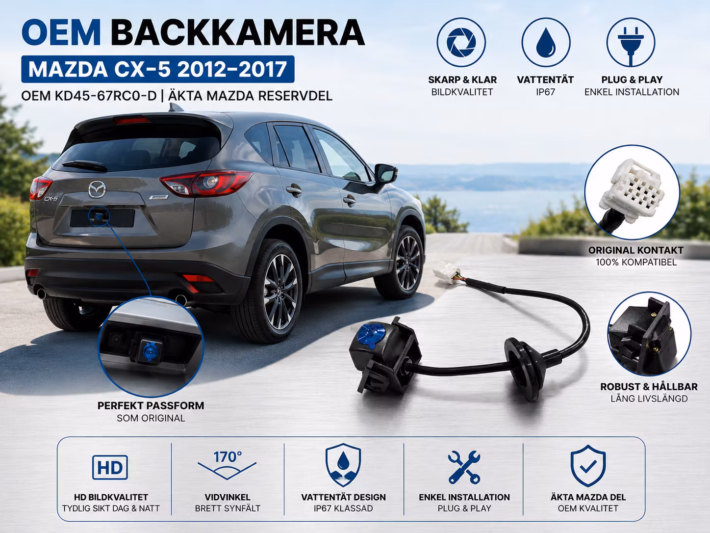 Backkamera Mazda CX-5 2012–2017 | OEM KD45-67RC0-D | Äkta Mazda Reservdel