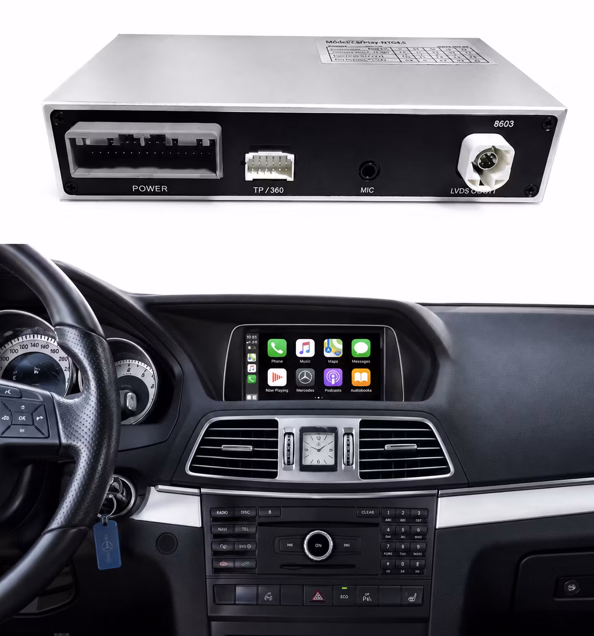 Trådlös CarPlay & Android Auto Mercedes E-Klass W212 / C207 2012–2015 NTG4.5 – AirPlay, MirrorLink, HDMI & Backkamera